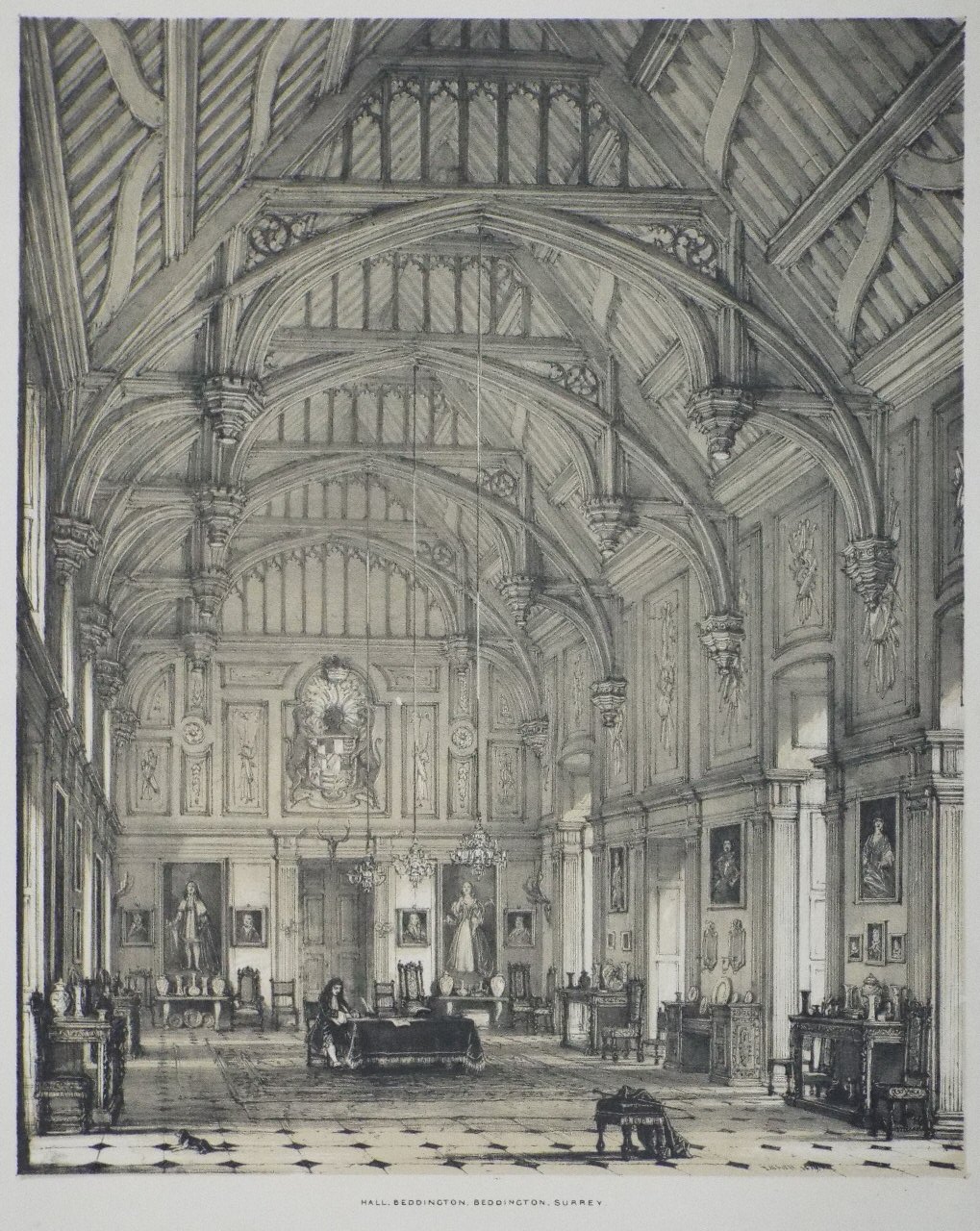 Lithograph - Hall, Beddington, Beddington, Surrey - Nash